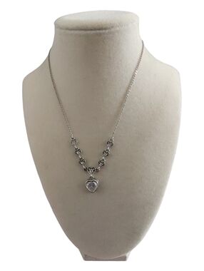Nancy & Rise Heart Pendant Necklace Silver Tone Clear Crystal Rhinestones 16”